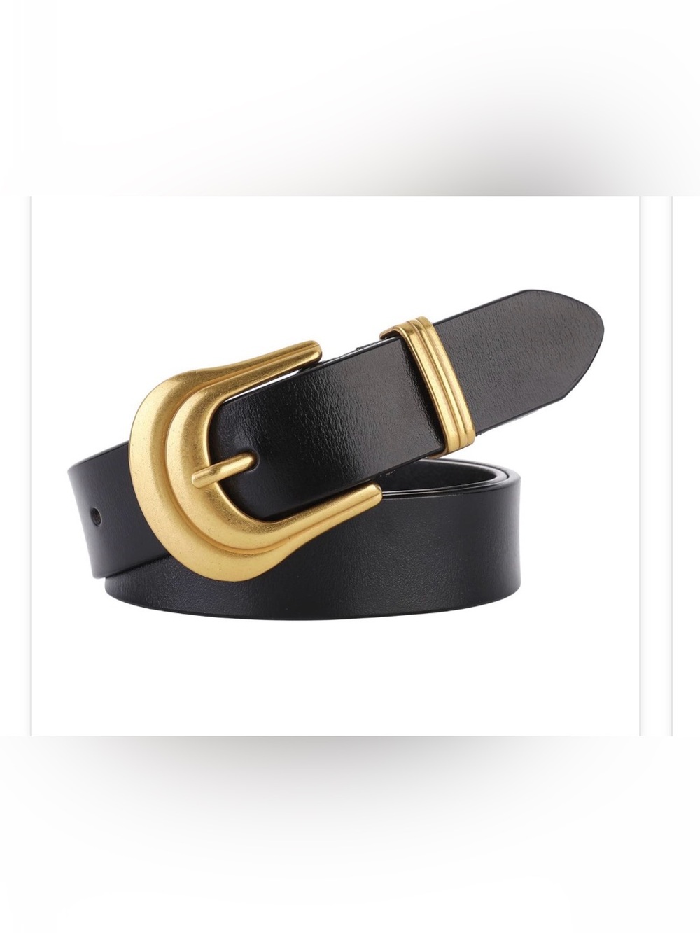 Classic Black Leather Belt with Gold Buckle.Belt Width 1.1', buckle 1.9'